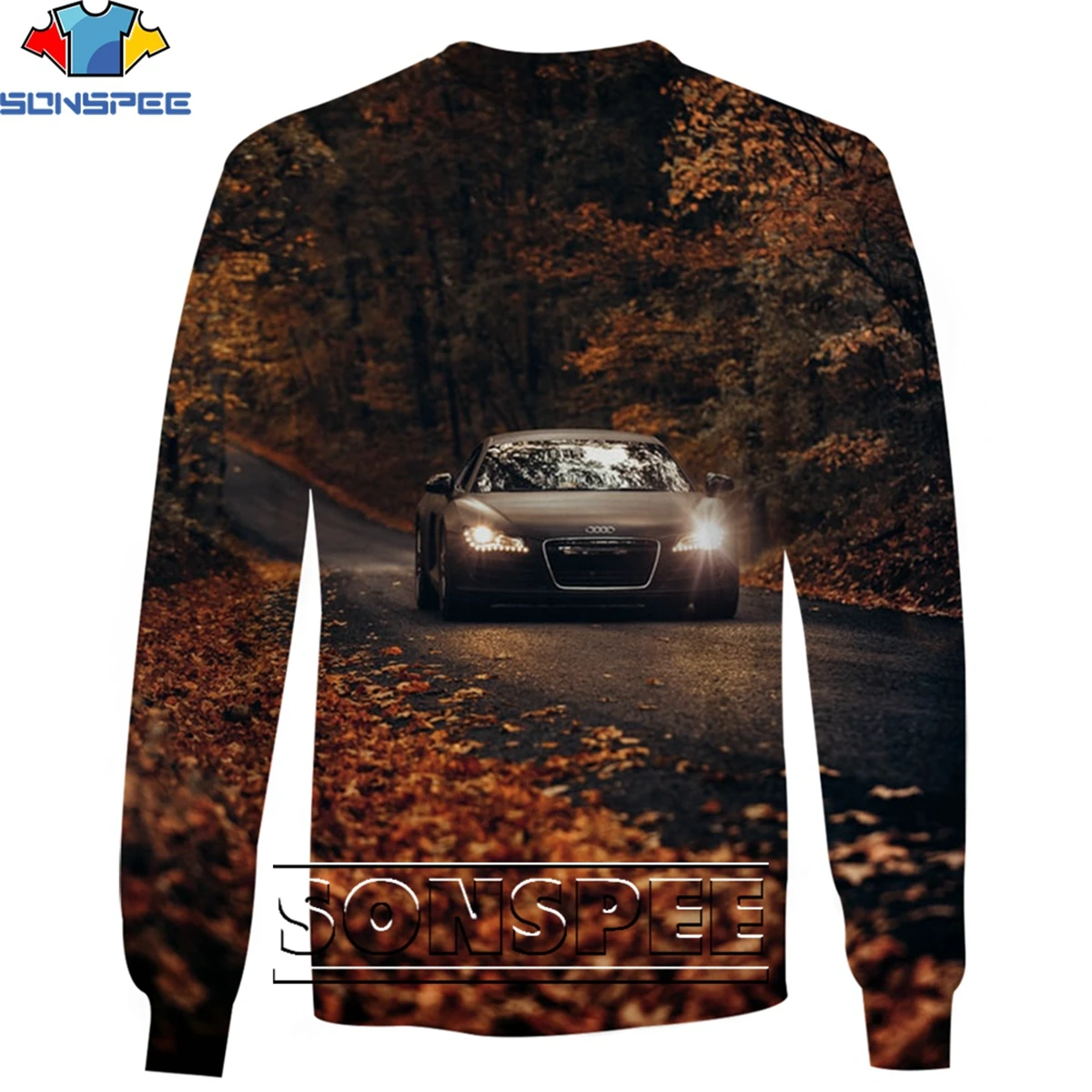 

SONSPEE 3D Sports Car Casual Loose Round Neck Sweater Shirt Men/Women Full of Power Punk Trend Hip Hop Personality Street Style