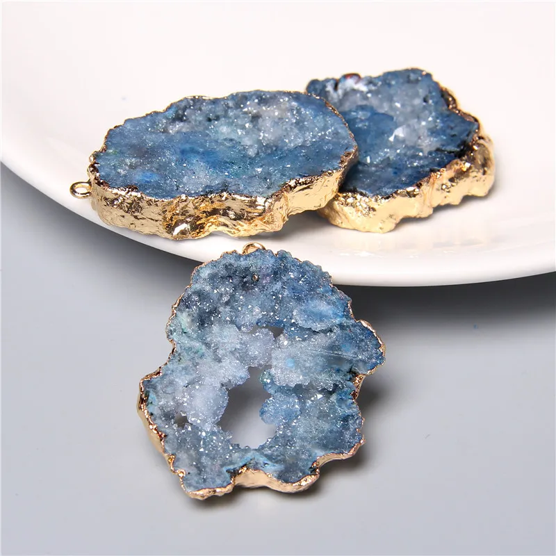 

1pc Fashion Natural Blue Quartz Crystal Stone Pendants Agates Druzy Charms Pendant DIY Necklace Jewelry Making Gifts for Women