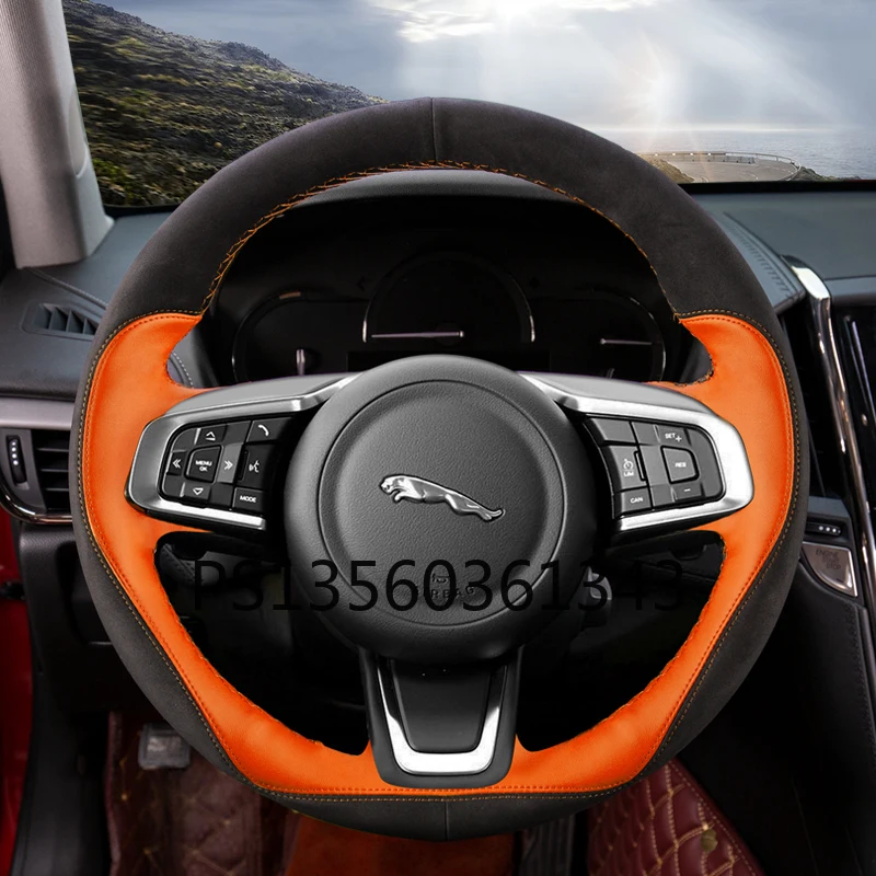 

DIY hand-stitched steering wheel cover fit for Jaguar F-PACE XFL XF XE XJL leather grip cover