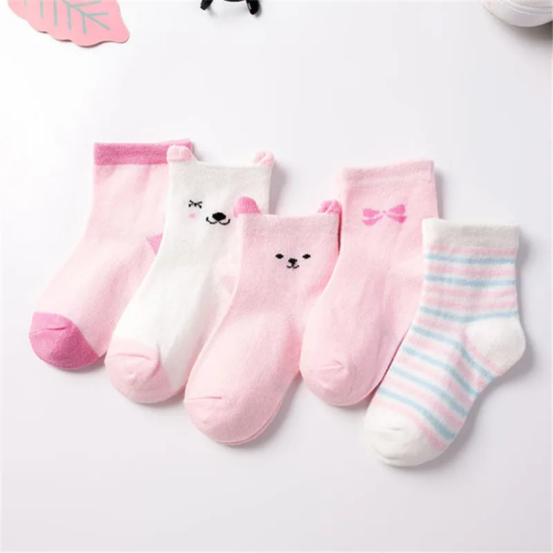 Calcetines de algod&oacute;n con dibujos animados para ni&ntilde;o y ni&ntilde;a, medias deportivas c&aacute;lidas a rayas con puntos, regalo para oto&ntilde;o e invierno, 5 par/lote, CN-0