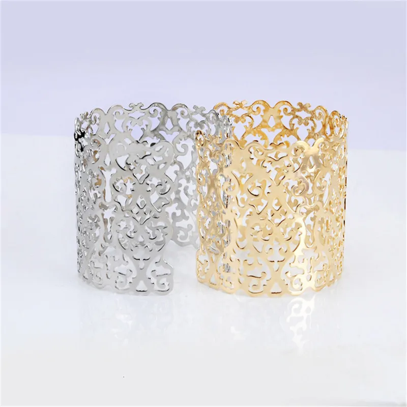 

Punk Cuff Bracelets For Women Fashion Big Wide Gold Silver Color Charm Bangles Statement Hollow Flower Carved Pulseiras Jewelry