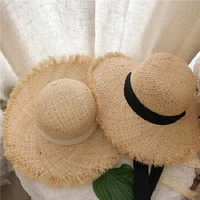 lace lace up fringed raffia hat women small fresh and sweet big eaves beach sunshade straps sun hat dome or flat top