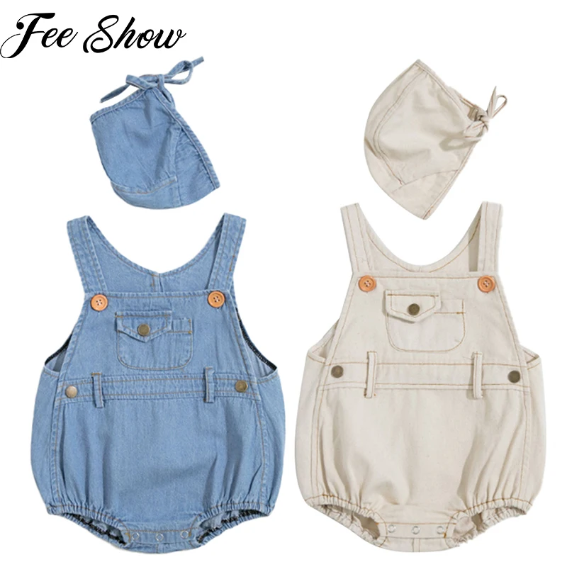 

Baby Cowboy Rompers Cute Strap Overalls Newborn Baby Girls Boys Clothes Infantil Girl Boy Sleeveless Denim Romper Jumpsuit 0-24M