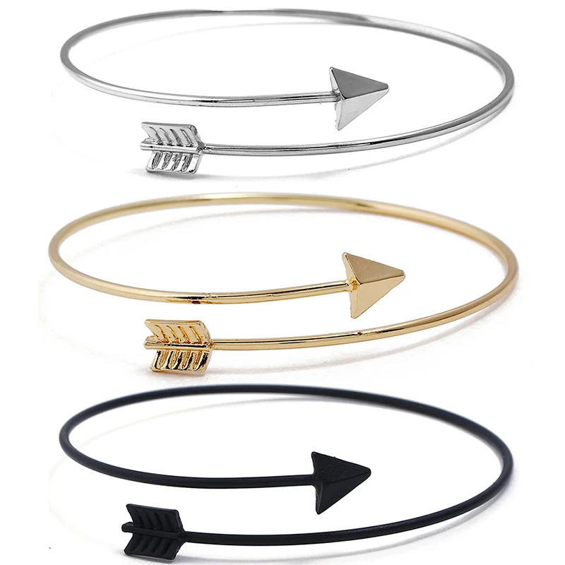 

Retro Black Gold Silver Color Arrow Bangles Men Minimalist Arrowhead Bracelets for Women Open Bangle Lady Punk Jewelry Girl Gift