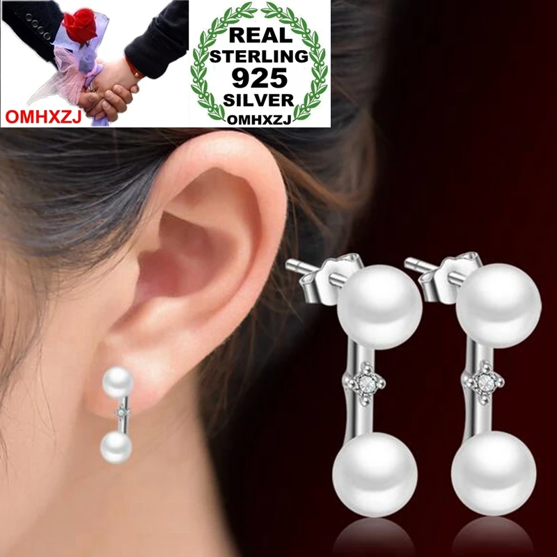 

OMHXZJ Wholesale Elegant Fashion OL Woman Girl Wedding Gift Love Light Bulb Pearl Zircon 925 Sterling Silver Stud Earrings YS417