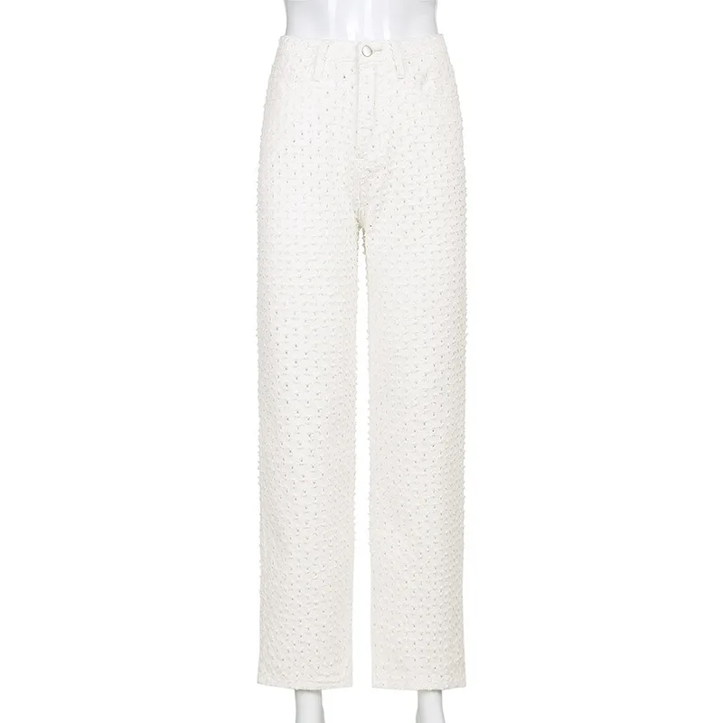 

2021 New Arrival Summer Style Female Fashion Sexy Summer White Brown Solid Casual High Waist Hot Night Club Denim Stright Pants