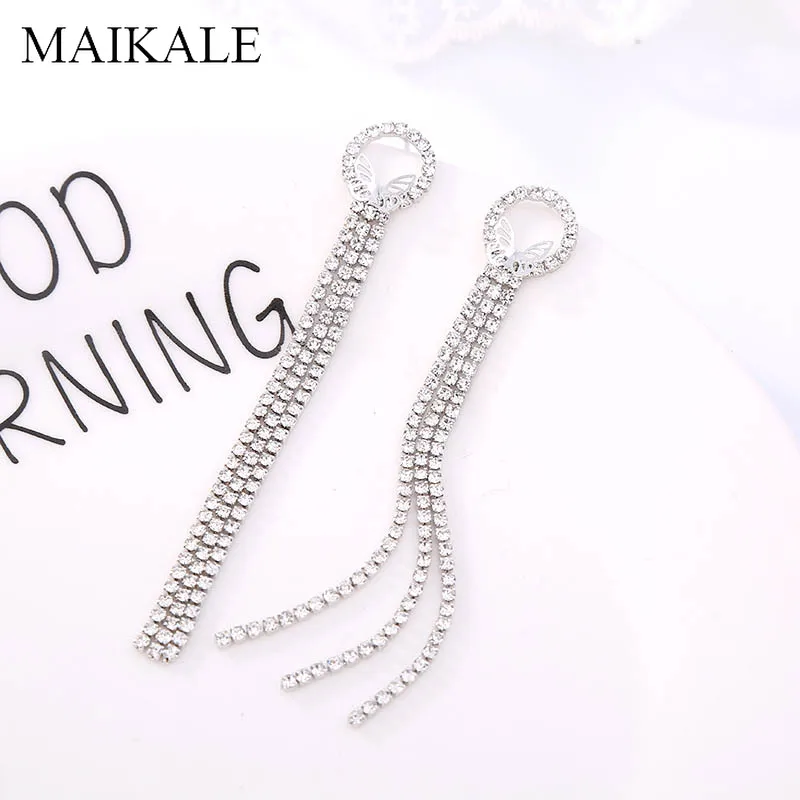 Женские длинные висячие серьги MAIKALE цепочки с цирконием и золотыми бабочками