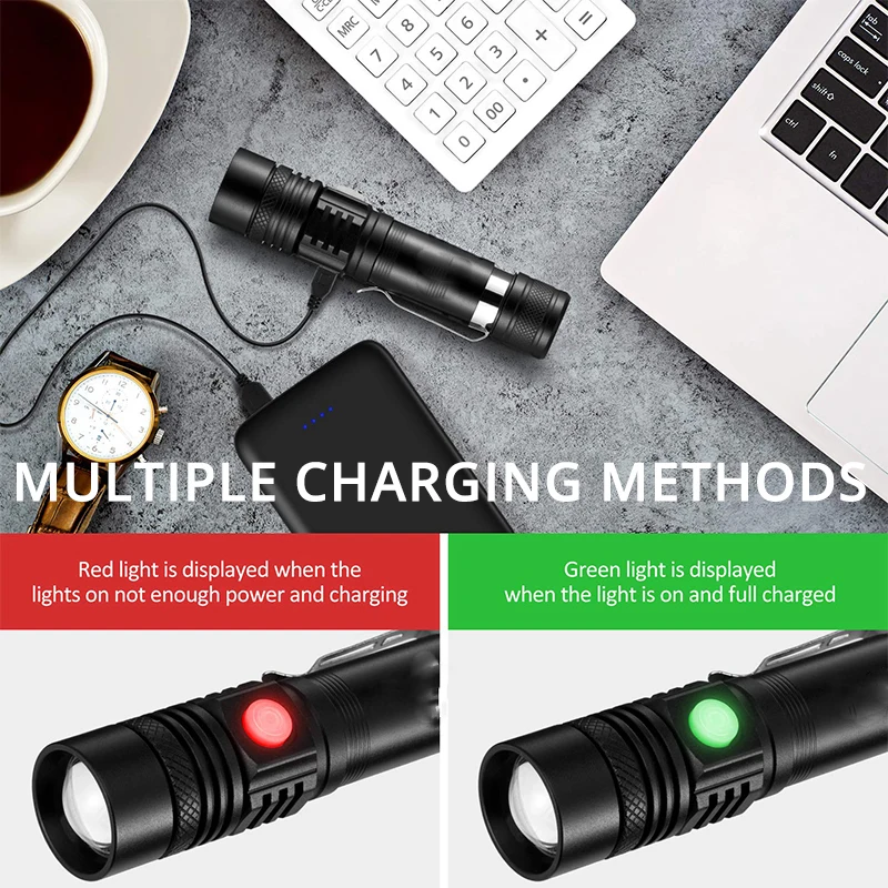 Z2 Ultra Bright LED Flashlight With XP-L V6 lamp bead Waterproof Torch Zoomable 4 lighting modes Multi-function USB charging | Лампы и