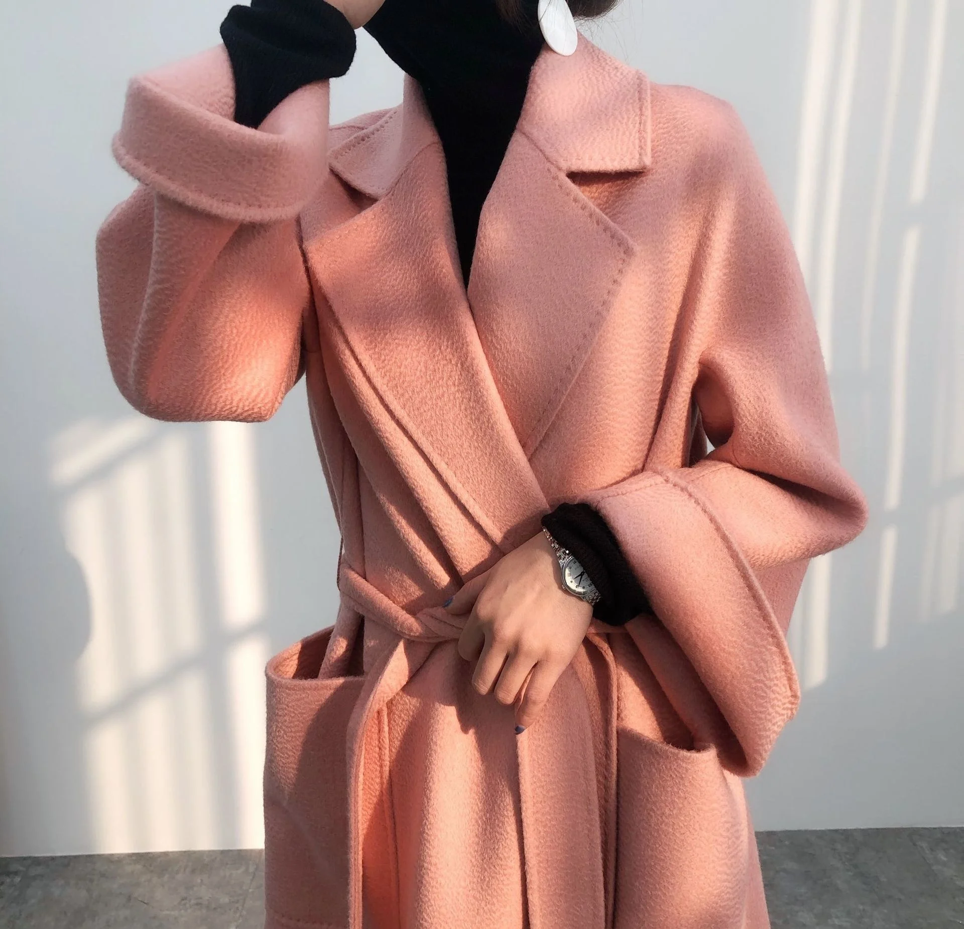 

Double sided wool coat women's Korean version medium and long section 2020 new winter women's wear wool cloth water ripple coat