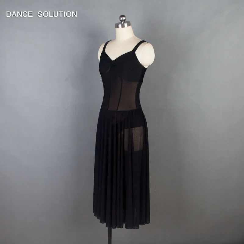 Черная майка из спандекса с длинной сетчатой юбкой современные танцевальные