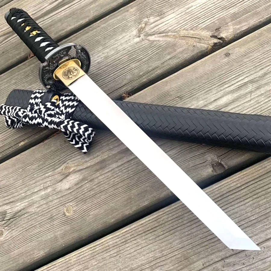 Кожаный японский самурайский прямой нож Saya сабель с лезвием из