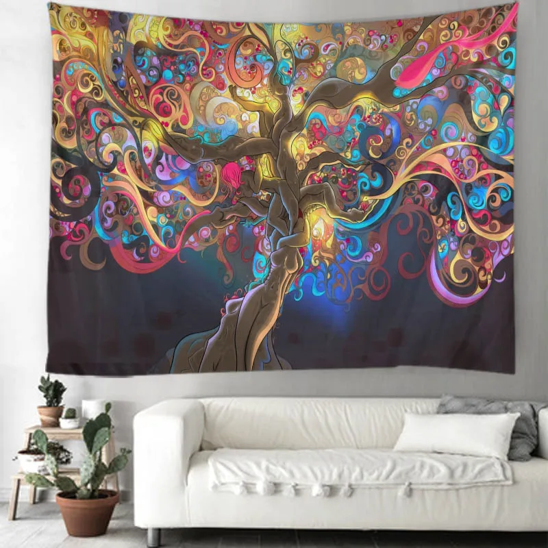 

Fantasy tree big tapestry wall hanging fairy tale psychedelic colorful kawaii tapestry family dormitory fantasy room decoration