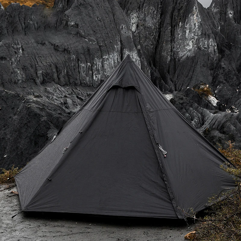 

3-4 Person 210T Polyester Tent Black Tower Pointed Camping Rainproof Pyramid Tent Mountaineering Winter Fishing Equipment