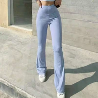 skinny micro flared pants woman knitted trousers fashion high solid colour street style comfortable for party retro ribbed pants