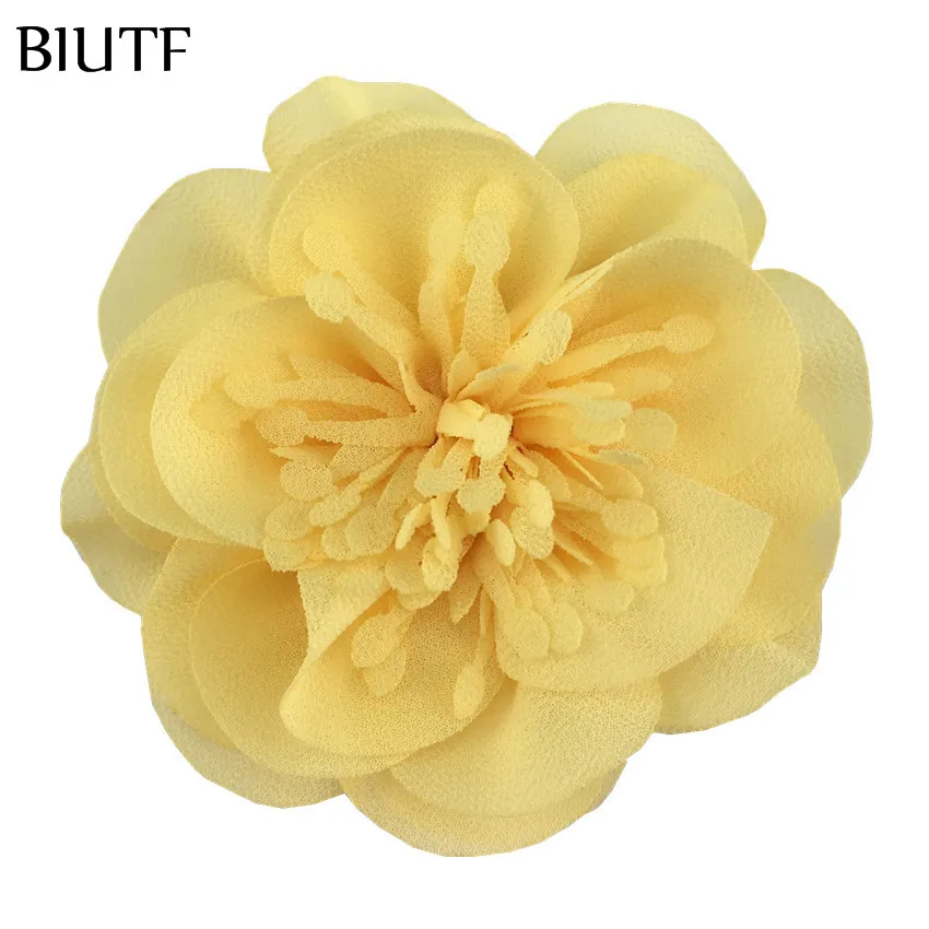 5pcs/lot 3.6'' Chiffon Flower with Stamen 9cm Bright color Headwear Flower Kids Lovely Hair Accessories TH298 - Цвет: 9-yellow