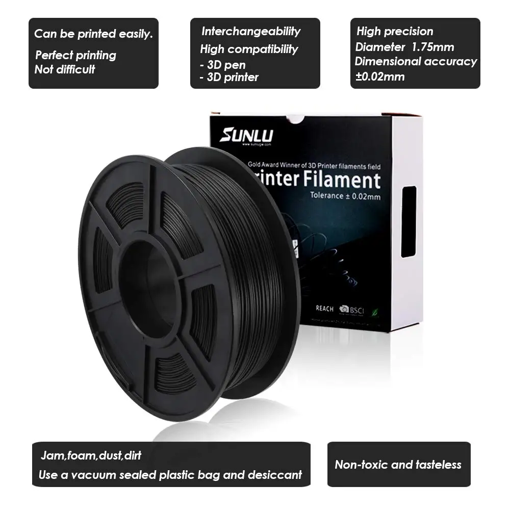 SUNLU PLA Carbon Fiber 3D Printer Filament 1.75mm fast ship new 3D Printing filament 1KG Low Odor Dimension 0.02mm 3d пластик