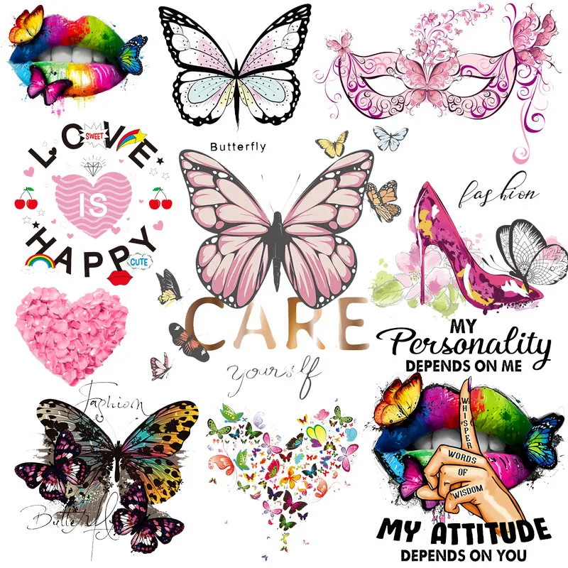 Красивая нашивка-бабочка красочные губы Термотрансферная виниловая нашивка