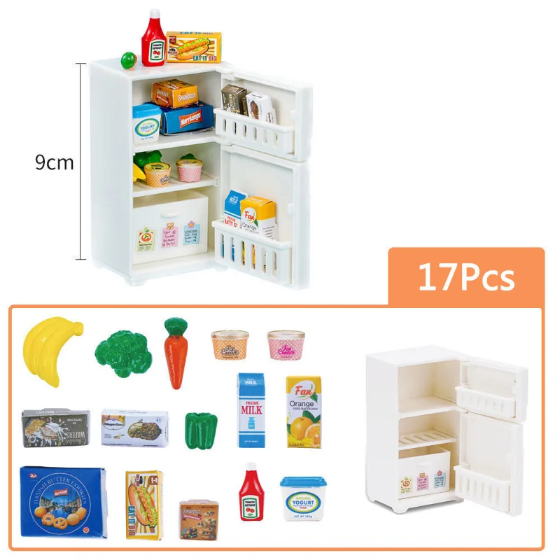 

17PCS/set Dollhouse Miniature Ornaments DIY Household Kitchen Mini Refrigerator Toy Model Supplies