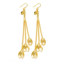 dubai 24k gold fashion metal tassel leaf feather drop earrings for women personality jewelry temperament long bridal earrings