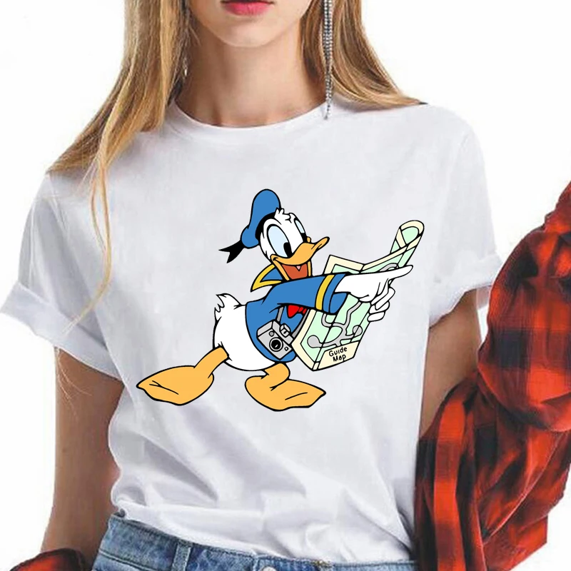 

Новинка, забавная мультяшная футболка Disney с Дональдом Даком, кавайная аниме футболка в стиле Харадзюку 90-х, милая графическая женская футбо...