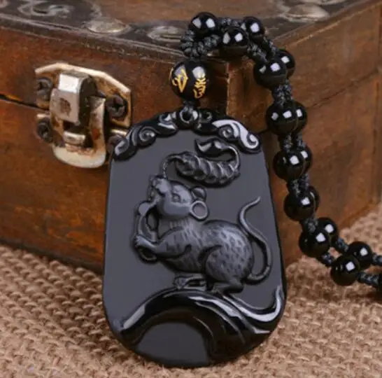 

Obsidian 12 12 Zodiac Rat Rabbit Dragon Snake Horse Sheep Monkey Chicken Dog stone Pendant Necklace Men and women