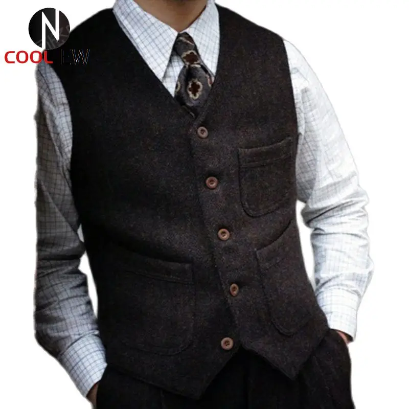 

Men's Blazer Safari Tweed Vest Black Brown Victorian Elegant Classic Groom's Tight Wedding Waistcoat Designer Gilet Vintage
