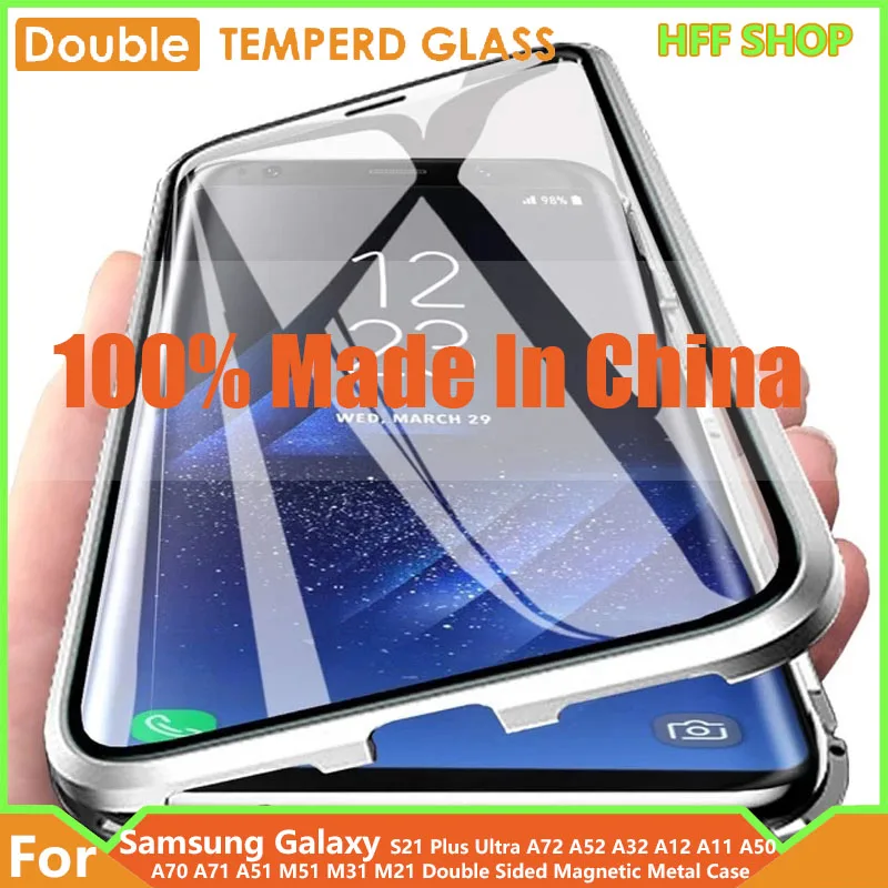 

Made in China For Samsung Galaxy S21 Plus Ultra A72 A52 A32 A12 A11 A50 A70 A71 A51 M51 M31 M21 Double Sided Magnetic Metal Case