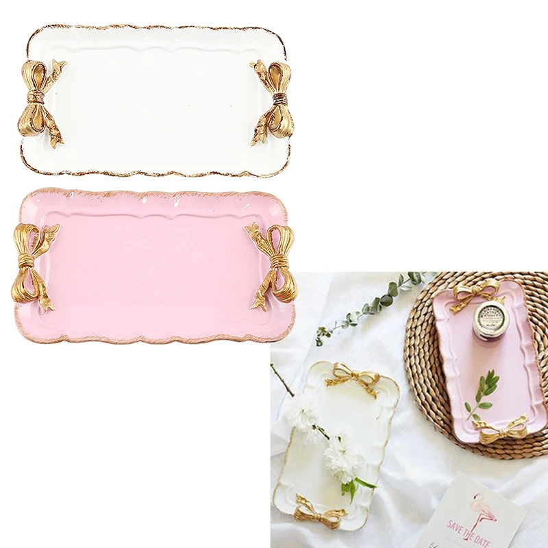 2 Set European Style Bow Cake Storage Trays Makeup Organizer Dessert Plate Square Decor Tray Kitchen 12X20cm 1 Se | Дом и сад