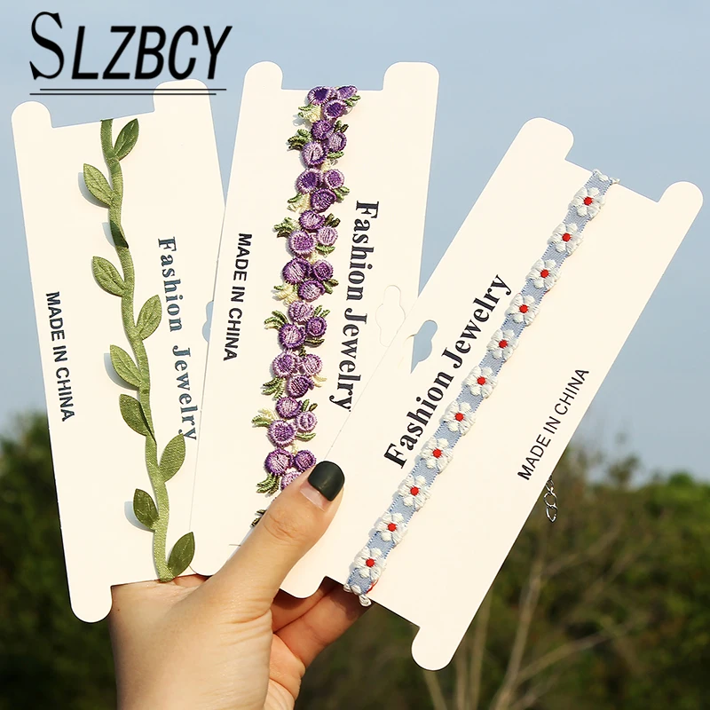 Корейский чокер с цветами и растениями ожерелье из кружевной ткани короткие