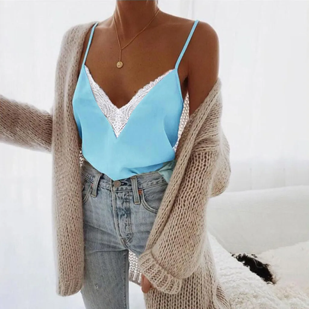 Женский кружевной жилет свободный камзол без рукавов с v образным вырезом майки