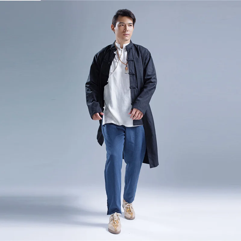 Мужская ветровка винтажная длинная льняная куртка 2018 |