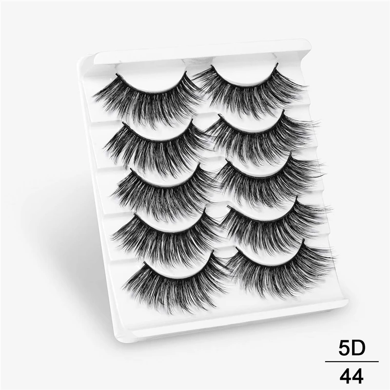 5D44 SEXYSHEEP, 5 пар, 20-25 мм, 3D накладные ресницы из искусственного меха норки, натуральные/толстые длинные ресницы для глаз, вытягивающие макияж, инструменты для наращивания красоты - Цвет: 5D44