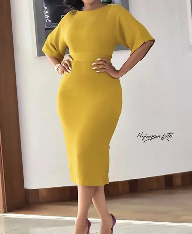 Осенне-зимнее женское Модное Новое однотонное темпераментное платье с круглым