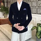 Элегантные темно-синие бархатные мужские блейзеры, приталенный Свадебный костюм, Блейзер, двубортный пиджак, топы для смокинга, 1 шт.