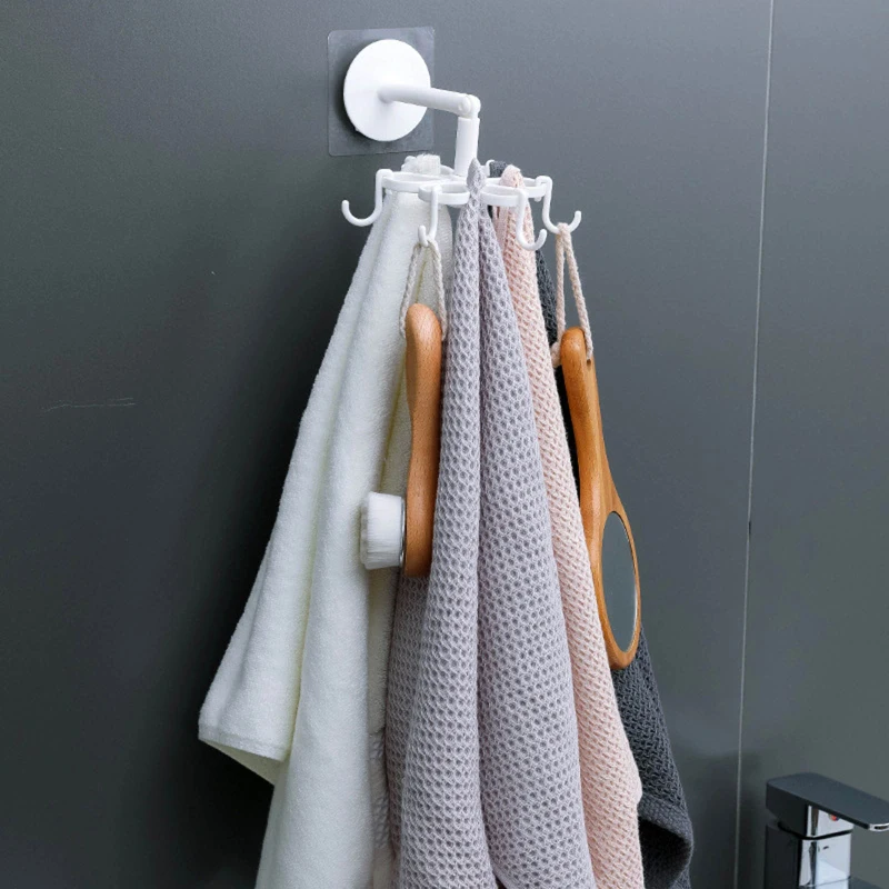 

Bathroom Hooks Kitchen hook Perforation-free wall hanging 360-degree rotating 6-claw storage rack hook for home