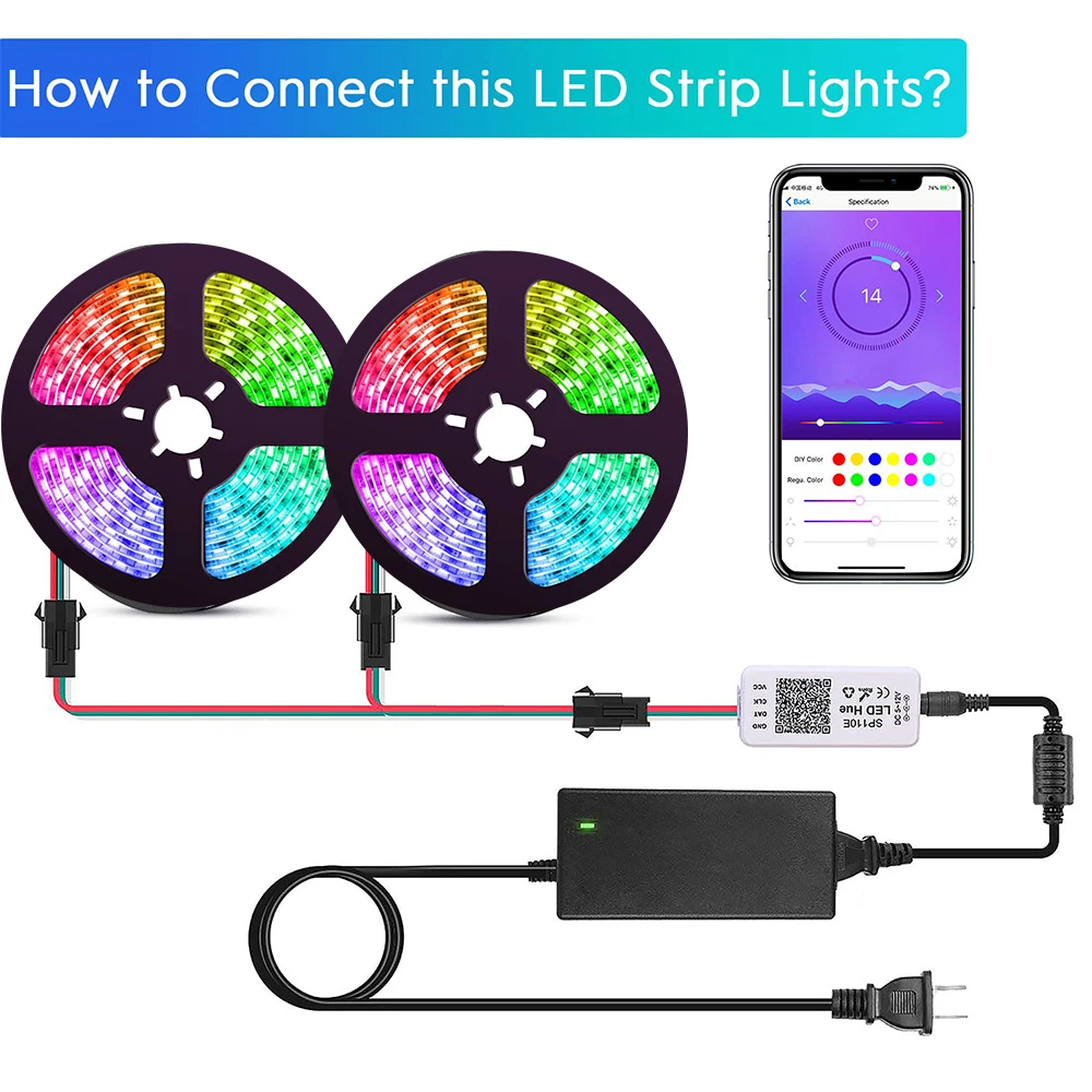 Светодиодная ленсветильник sp110e с Bluetooth-контроллером 12 В WS2811 лента 5050 RGB