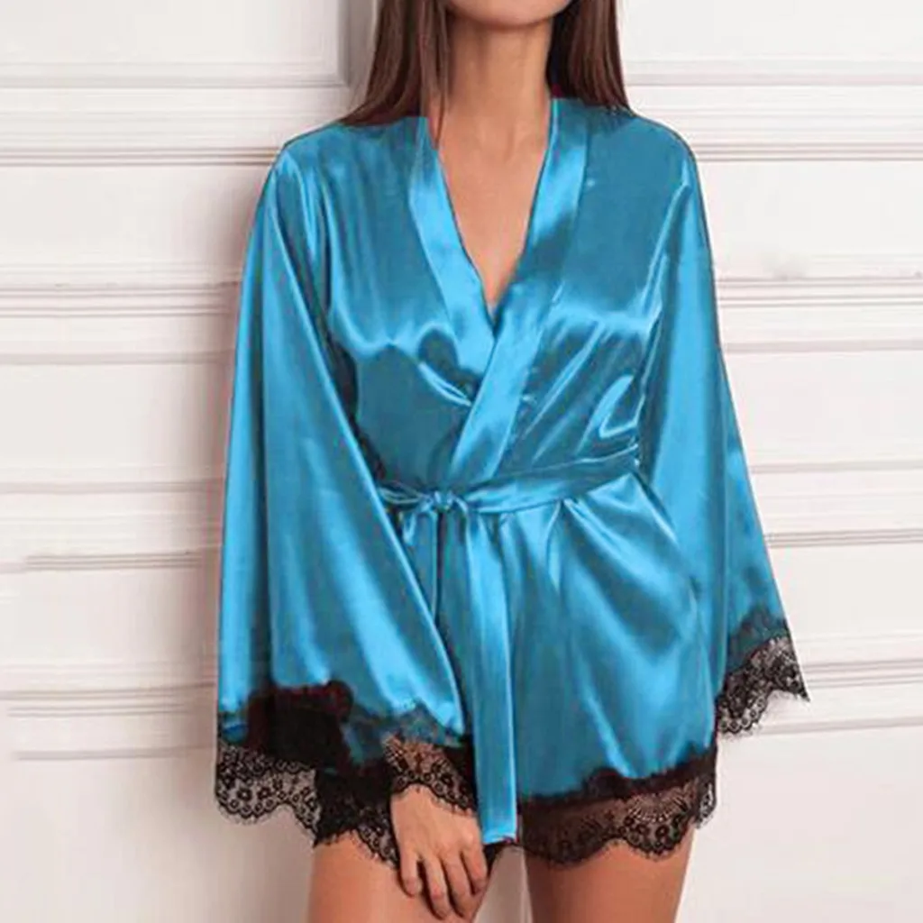 Fashion Women Satin Nightdress Silk Lace Lingerie Nightgown Sleepwear Sexy Robe Nightwear Plus Size S-XXL Babydoll 41* | Женская одежда