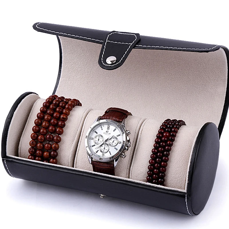 3 слота черный PU кожаный держатель для часов путешествий ювелирный коллектор