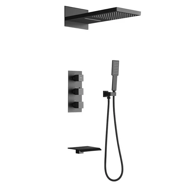 

Matte Black Brass Shower System Wall Mounted Thermostatic Embedded valve Shower Set