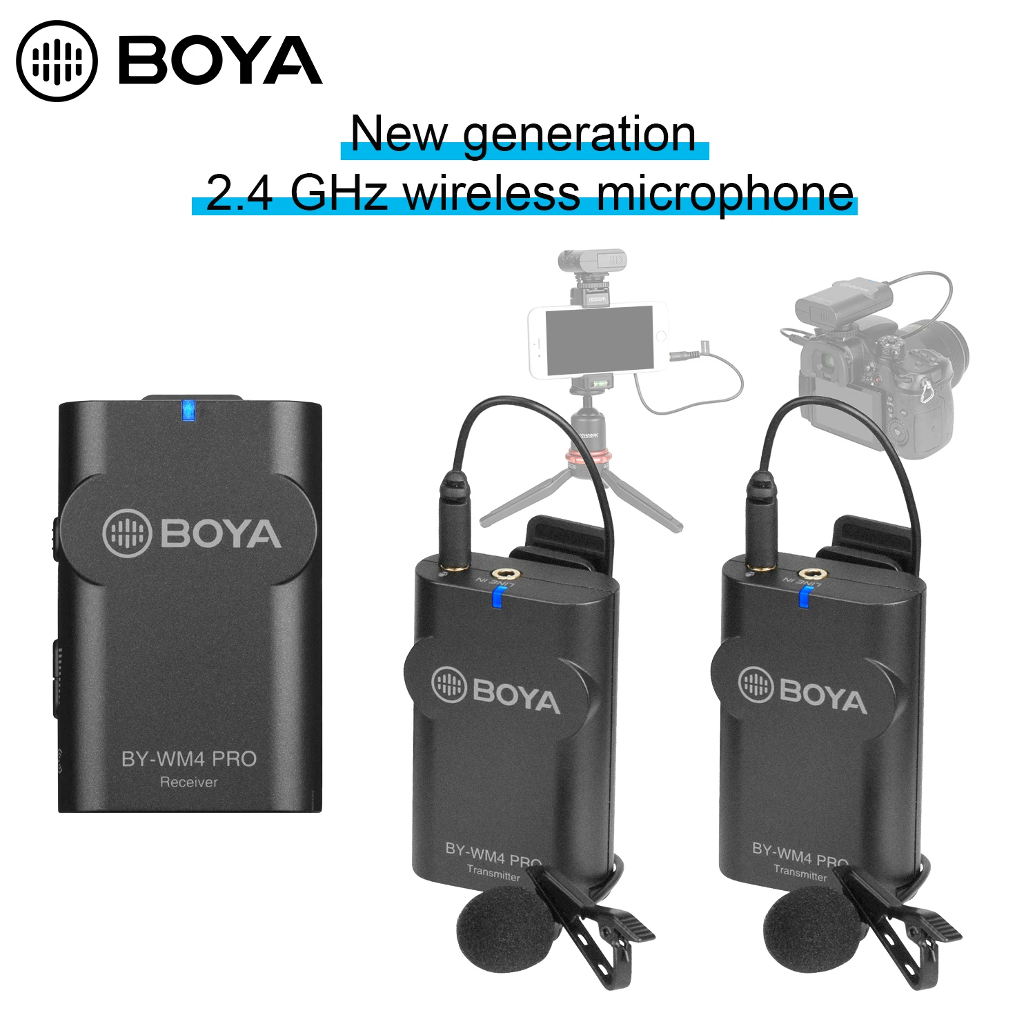 BOYA WM4 PRO 2 4G двухканальный цифровой беспроводной микрофон для смартфона DSLR камера