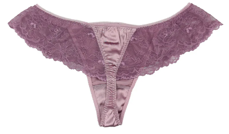 4 Pair Women's Thong 93% Silk 7% Spandex Sexy Lace Panties Size US S M L XL