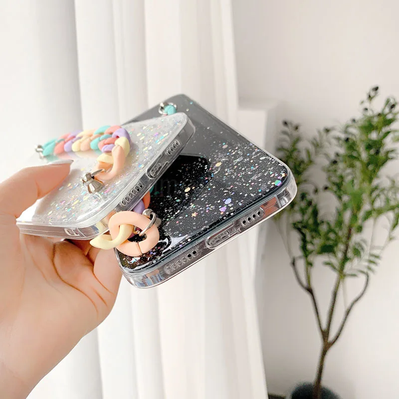

Glitter Starry 3D Bracelet Soft Phone Case For Huawei P10 P20 P30 P40 Huawei Mate10 20 30 40 lite Pro plus Transparent Cover