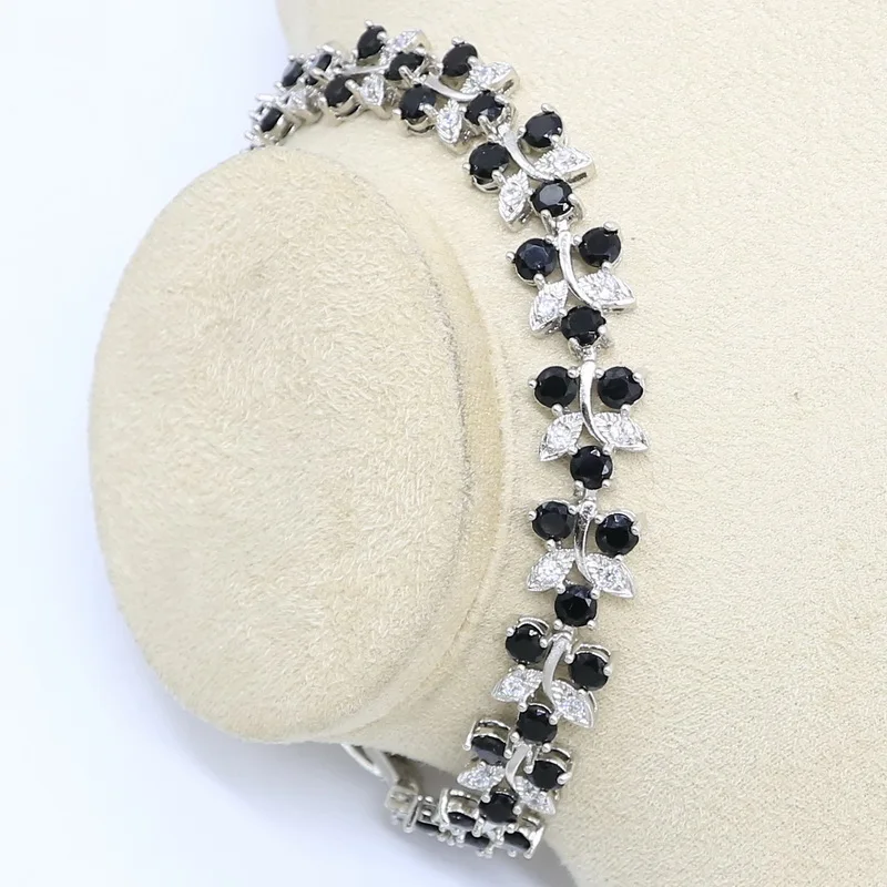 Серебряный цвет свадебный браслет черный циркон кольцо серьги ожерелье подвеска