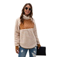 womens winter new style plus size thickening plus fleece sweater faux fur stitching turtleneck top casual warm pullover