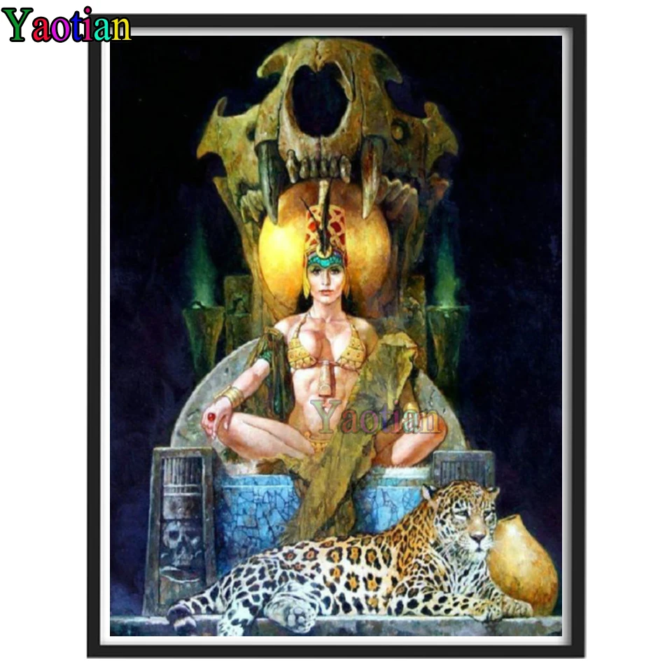 

Skull Egyptian Woman Leopard Diamond Embroidery Complete Kit 5D Diamond Mosaic Painting Personalized Gift,Christmas offers
