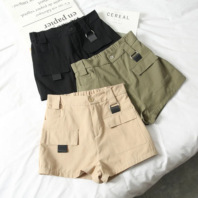 Шорты-карго женские с завышенной талией повседневные короткие штаны широкими