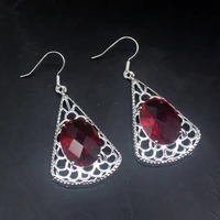 gemstonefactory big promotion unique 925 silver elegant red garnet women ladies jewelry gifts dangle drop earrings 20213765