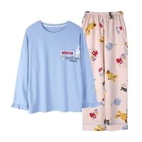 pyjama woman long sleeve cotton pajama set girl cotton print casual home pjs loose spring two piece set sleepwear loungewear