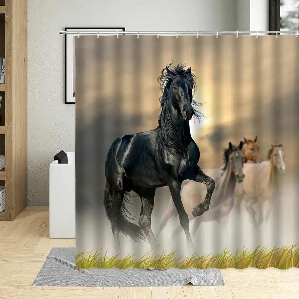 

Horses Run Elephant Animal Printing Pattern Shower Curtain Waterproof Fabric With Hook Polyester Washable Home Decoration