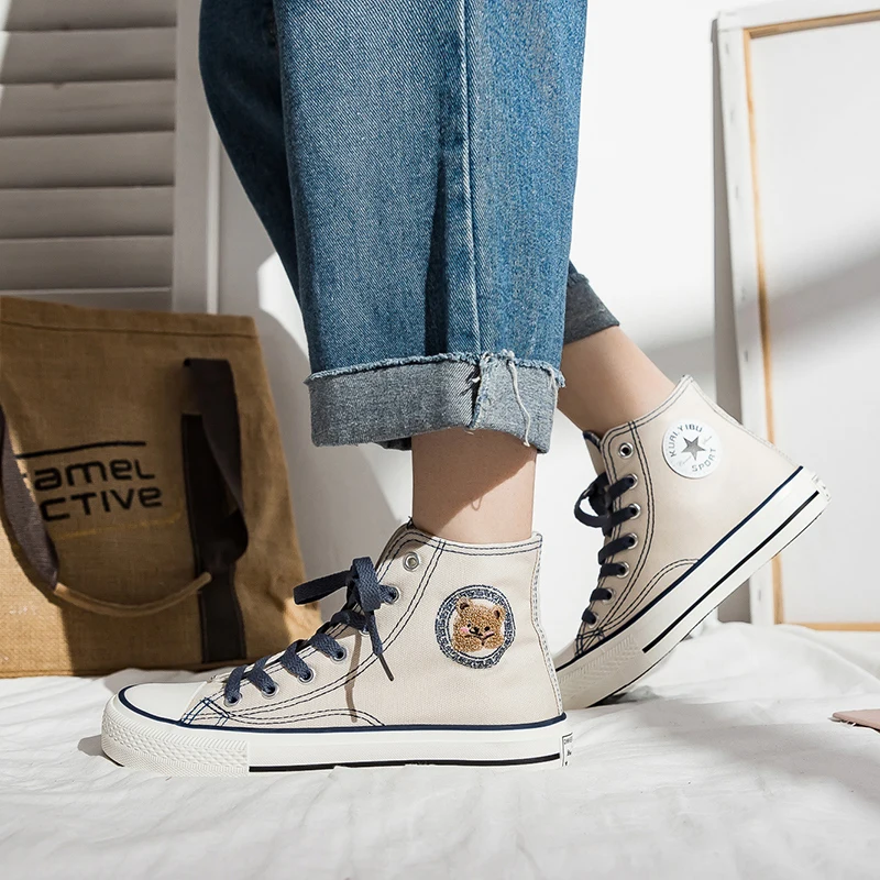 

Women's Fashion 2021 Vulcanized Shoes Woman Sneakers Mixed Color Canvas Shoes Flat Fashion Comfortable High top Shoes Women